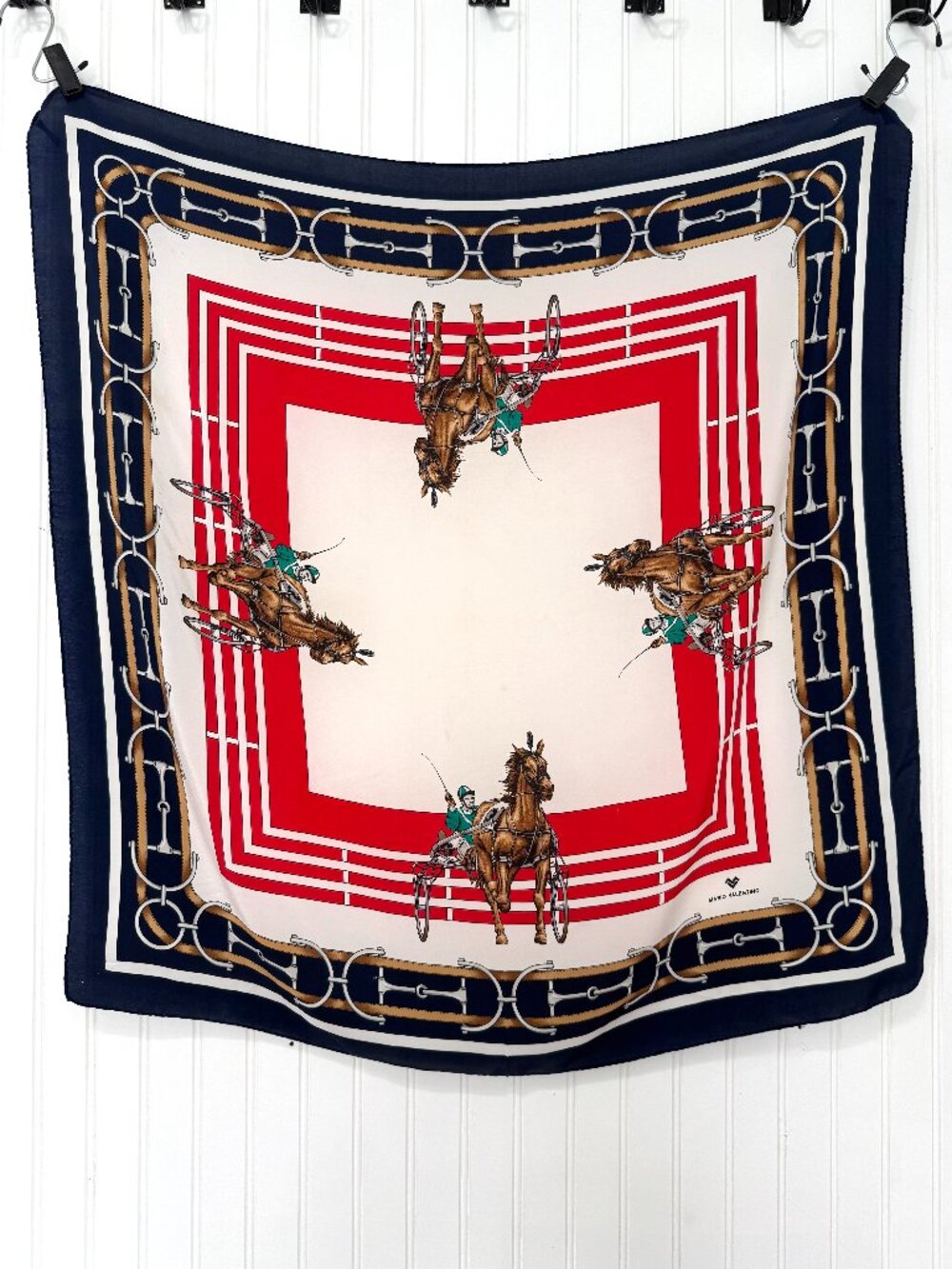 Mario Valentino 100% Silk Scarf Foulard Equestrian Harness Racing Theme